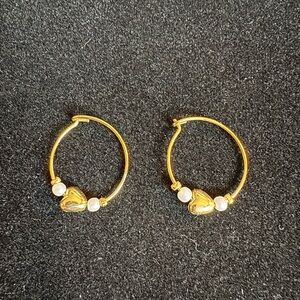 Gold Heart Hoop Earrings with Pearls